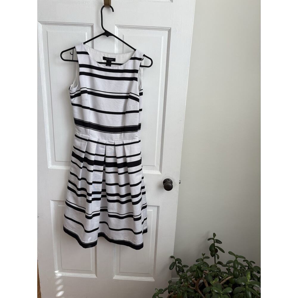 White House Black Market Striped Fit and Flare Dress Black‎ White Sleeveless 4